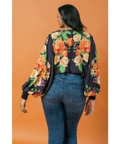 Ms. Meri Mak Caelia Plus Size Faux Wrap Floral Top