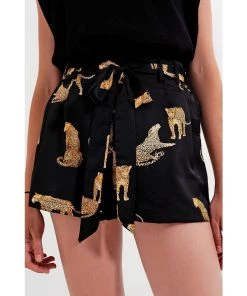 Q2 New Arrivals Pascala Satin Shorts In Tiger Print