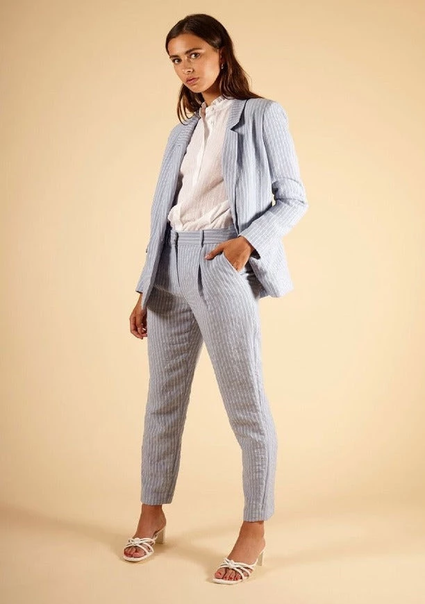 Ms.Meri Mak Perinne Blue Pinstripe Trousers New Arrivals