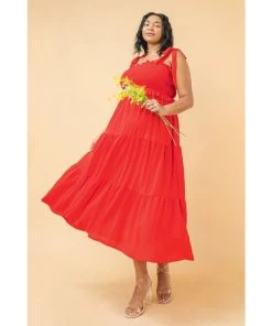 Ms. Meri Mak Aliane Plus Red Tiered Midi Dress New Arrivals