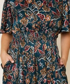 Hayden Arabela Floral Satin Smock Waist Midi Dress