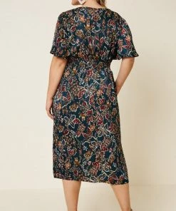 Hayden Arabela Floral Satin Smock Waist Midi Dress