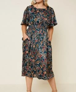 Hayden Arabela Floral Satin Smock Waist Midi Dress