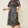 Hayden Arabela Floral Satin Smock Waist Midi Dress