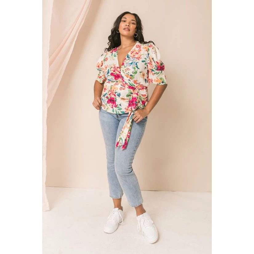 Ms. Meri Mak New Arrivals Cezanne Plus Size Floral Wrap Top