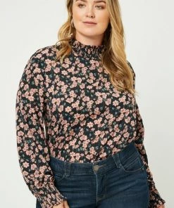Hayden Aria Mock Neck Gathered Ruffle Top Shirts & Tops