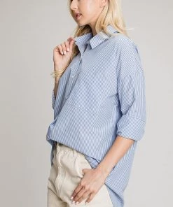 Ms. Meri Mak Cabott Relaxed- Fit Cotton Shirt In Stripe New Arrivals