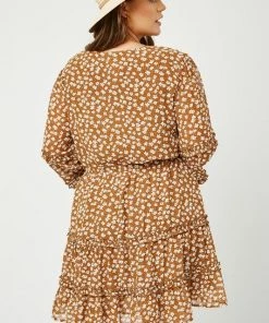 Hayden Ademar Ruffled, Floral ,Trumpet Sleeve Dress - Curve