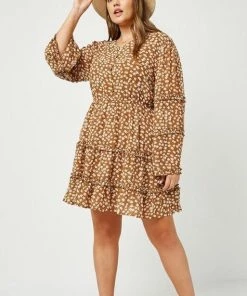 Hayden Ademar Ruffled, Floral ,Trumpet Sleeve Dress - Curve