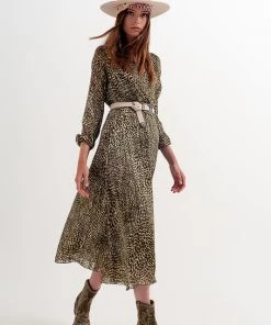 Ms. Meri Mak Caro Green Petal Design Midi Dress Dresses & Jumpers