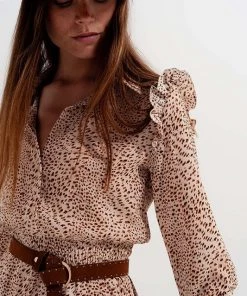 Ms. Meri Mak Stéphane Leopard Dot Ruffle Dress Shop Sale- 2021 Collection