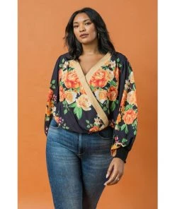 Ms. Meri Mak Caelia Plus Size Faux Wrap Floral Top