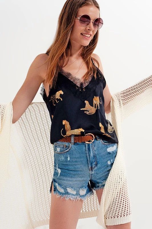 Ms. Meri Mak Thomas Tiger Print Cami Shirts & Tops