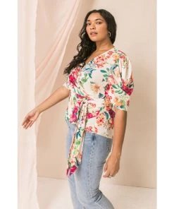 Ms. Meri Mak New Arrivals Cezanne Plus Size Floral Wrap Top