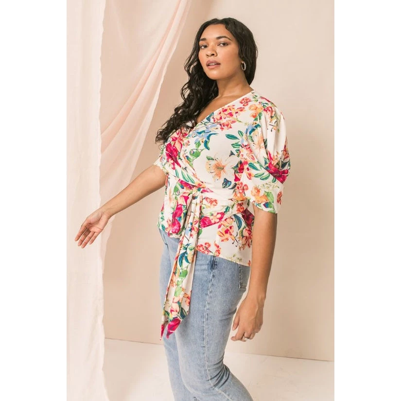 Ms. Meri Mak New Arrivals Cezanne Plus Size Floral Wrap Top
