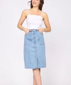 Ms. Meri Mak Edline Denim Button Front Skirt