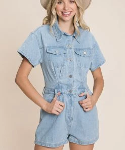 Ms. Meri Mak New Arrivals Marisa Short Sleeve Denim Romper