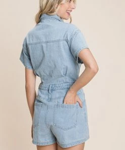 Ms. Meri Mak New Arrivals Marisa Short Sleeve Denim Romper