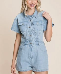 Ms. Meri Mak New Arrivals Marisa Short Sleeve Denim Romper