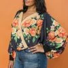 Ms. Meri Mak Caelia Plus Size Faux Wrap Floral Top