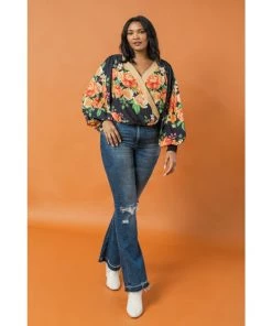 Ms. Meri Mak Caelia Plus Size Faux Wrap Floral Top