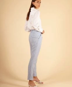 Ms.Meri Mak Perinne Blue Pinstripe Trousers New Arrivals
