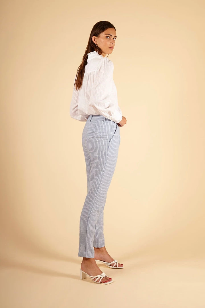 Ms.Meri Mak Perinne Blue Pinstripe Trousers New Arrivals