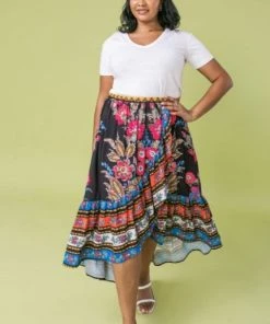 Ms. Meri Mak New Arrivals Ecem Plus Size Floral Faux Wrap Skirt