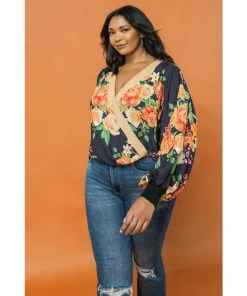 Ms. Meri Mak Caelia Plus Size Faux Wrap Floral Top