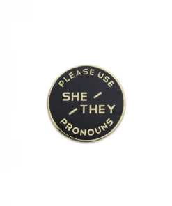 Gamut Hand-Made Accessories Large He / They Enamel Pronoun Pin: Black & Gold