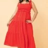 Ms. Meri Mak Aliane Plus Red Tiered Midi Dress New Arrivals