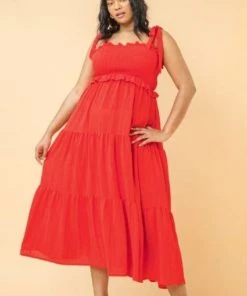 Ms. Meri Mak Aliane Plus Red Tiered Midi Dress New Arrivals