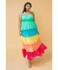 Ms. Meri Mak Alezae Plus Rainbow Tier Maxi Dress New Arrivals