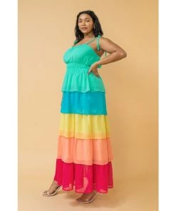 Ms. Meri Mak Alezae Plus Rainbow Tier Maxi Dress New Arrivals