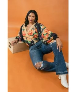Ms. Meri Mak Caelia Plus Size Faux Wrap Floral Top
