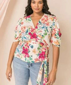 Ms. Meri Mak New Arrivals Cezanne Plus Size Floral Wrap Top