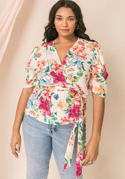 Ms. Meri Mak New Arrivals Cezanne Plus Size Floral Wrap Top
