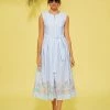 Lolitas & L New Arrivals Blue & White Stripe Dress With Floral Trim