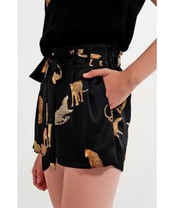 Q2 New Arrivals Pascala Satin Shorts In Tiger Print