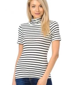 Ms. Meri Mak Celerina Short Sleeve Striped Turtleneck