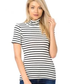 Ms. Meri Mak Celerina Short Sleeve Striped Turtleneck