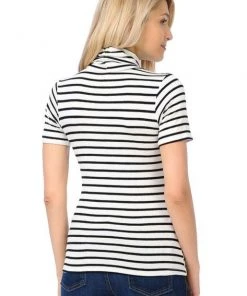 Ms. Meri Mak Celerina Short Sleeve Striped Turtleneck