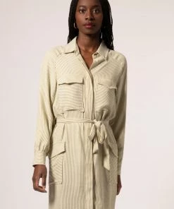 FRNCH Adoina Dress | Sage | Pinstripe