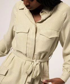 FRNCH Adoina Dress | Sage | Pinstripe