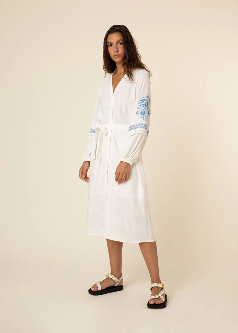 FRNCH New Arrivals Octavie Notch Neck Embroidered Dress