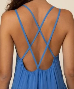 FRNCH Jailys Silk Open Back Periwinkle Maxi Dress