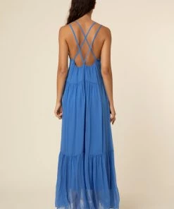 FRNCH Jailys Silk Open Back Periwinkle Maxi Dress