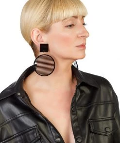 Handmade By Tarja Elyn Black Stripes Hoop Earrings