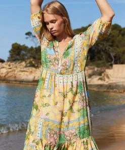 Aldo Martins Grace Drapey Button-up Dress In Lemon Print