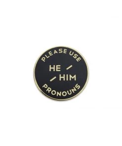 Gamut He / Him Enamel Pronoun Pin: Black & Gold Hand-Made Accessories